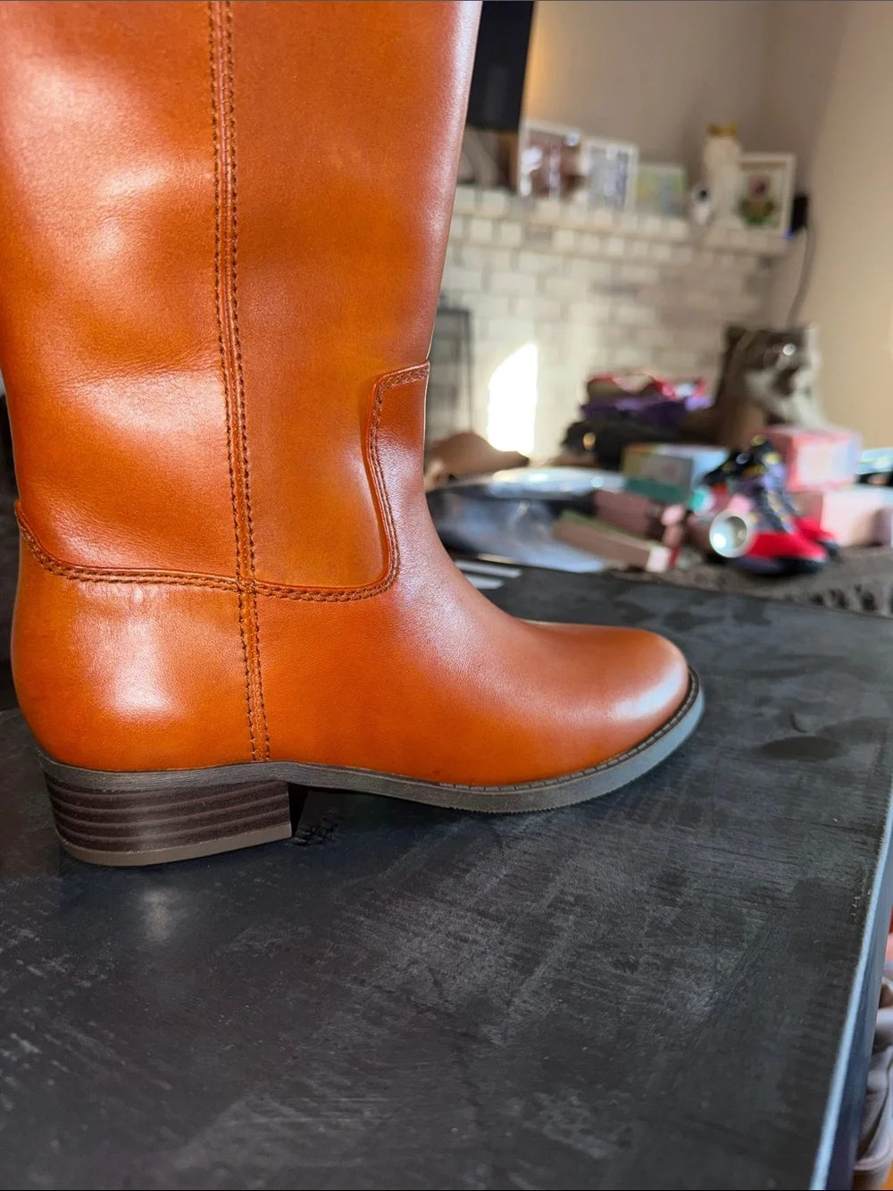 INC Fawne Leather Knee‎ High Boots cognac